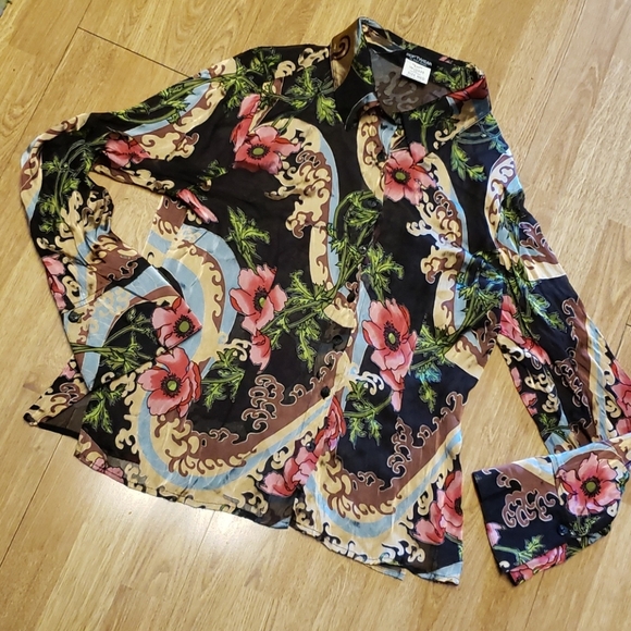 Silk blend sheer floral button down sz medium - Picture 1 of 3